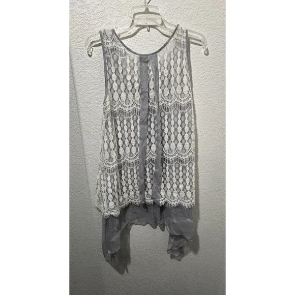 A'Reve Women's Tank Top Sz L Sliver White Sheer Lace Fairy Grunge BOHO - Picture 7 of 11